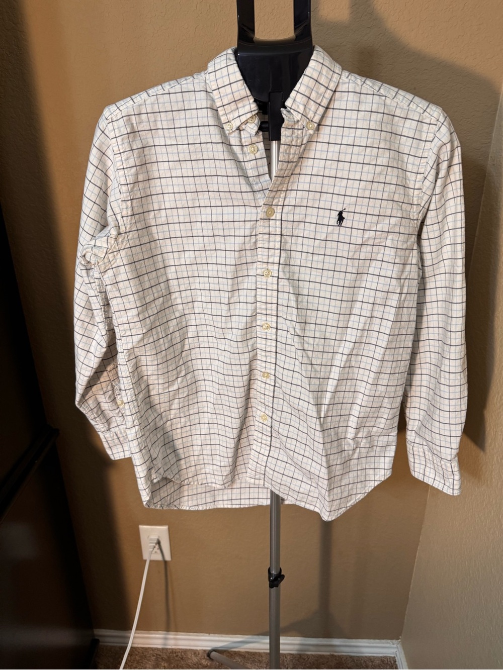 Ralph Lauren White Button-Down Shirt with Navy Windowpane